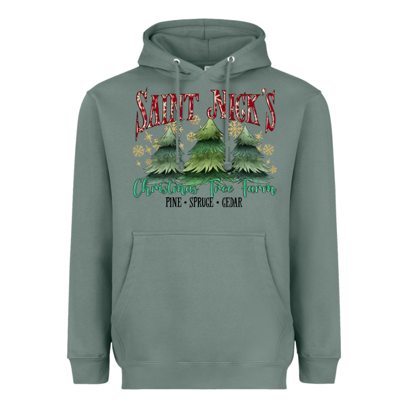 Saint Nick's Christmas Tree Farm Heavyweight Hoodie by MaliasSmallBusiness | Teevron