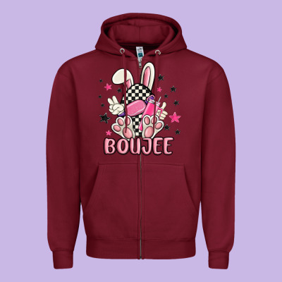 Boujee Checkered Easter Bunny Egg Trending Zipper Hoodie Designed By Maliassmallbusiness