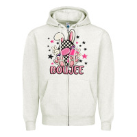 Oatmeal Heather boujee checkered easter bunny egg trending Zipper Hoodie - MaliasSmallBusiness