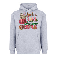 Heather Grey Pink Just a girl who loves Christmas Heavyweight Hoodie - NancyCooperArtShop
