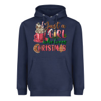 Navy Pink Just a girl who loves Christmas Heavyweight Hoodie - NancyCooperArtShop