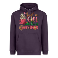 Plum Pink Just a girl who loves Christmas Heavyweight Hoodie - NancyCooperArtShop