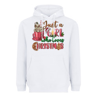 White Pink Just a girl who loves Christmas Heavyweight Hoodie - NancyCooperArtShop