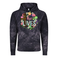 Cloud Black He lives Easter with flowers Vintage Hoodie - Neo Western