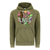 Vintage Olive He lives Easter with flowers Vintage Hoodie - Neo Western