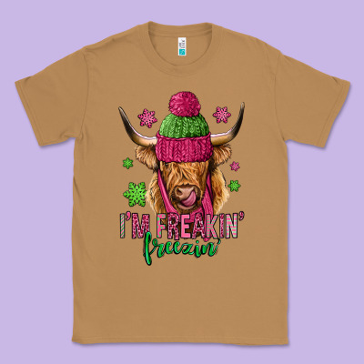 I'm Freakin Freezin Pink Christmas Long Haired Cow Classic Tee Designed By Jasminsmagicworld