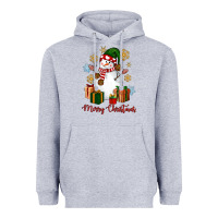 Heather Grey Snowman Merry Christmas Heavyweight Hoodie - NancyCooperArtShop