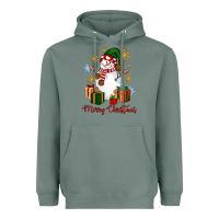 Sage Snowman Merry Christmas Heavyweight Hoodie - NancyCooperArtShop