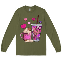Army Green valentines day heart coffe Long Sleeve Tee - AdoDesignShop