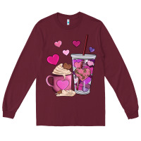 Burgundy valentines day heart coffe Long Sleeve Tee - AdoDesignShop
