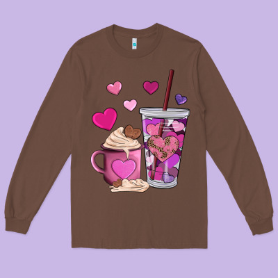 Valentines Day Heart Coffe Long Sleeve Tee Designed By Adodesignshop