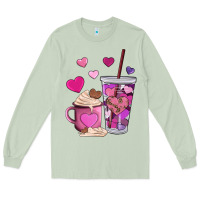 Matcha valentines day heart coffe Long Sleeve Tee - AdoDesignShop