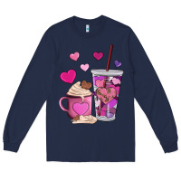 Navy valentines day heart coffe Long Sleeve Tee - AdoDesignShop