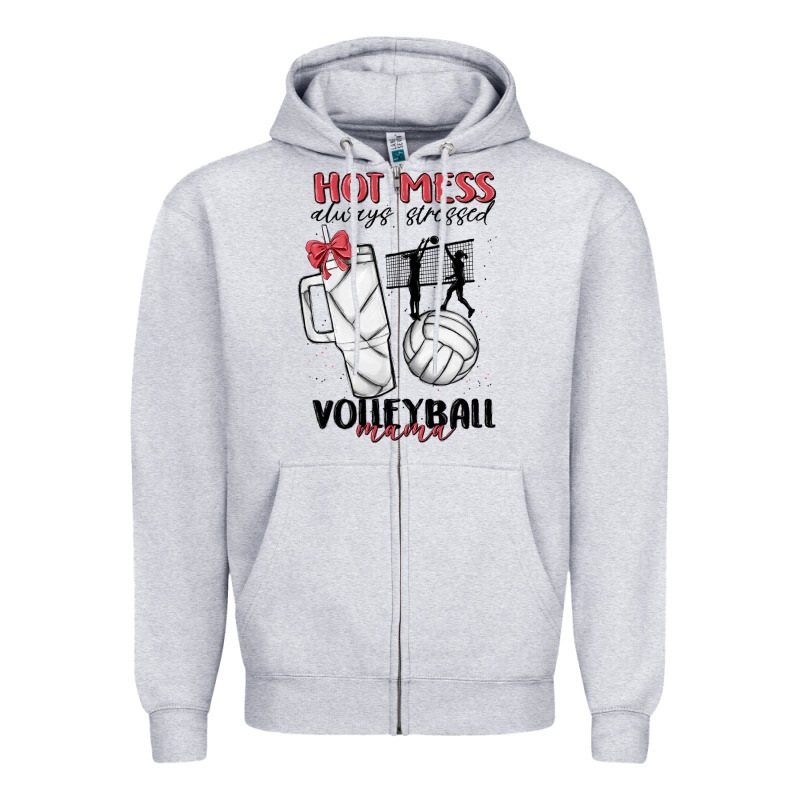 Hot Mess Always Stressed Volleyball Mama Zipper Hoodie by MaliasSmallBusiness | Teevron