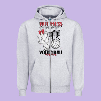 Hot Mess Always Stressed Volleyball Mama Zipper Hoodie Designed By Maliassmallbusiness
