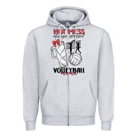 Heather Grey hot mess always stressed volleyball mama Zipper Hoodie - MaliasSmallBusiness
