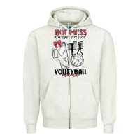 Oatmeal Heather hot mess always stressed volleyball mama Zipper Hoodie - MaliasSmallBusiness