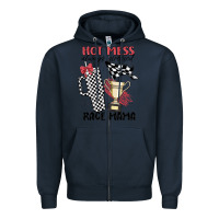 Navy hot mess always stressed race mama Zipper Hoodie - MaliasSmallBusiness