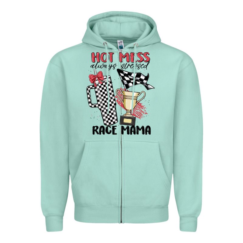 Hot Mess Always Stressed Race Mama Zipper Hoodie by MaliasSmallBusiness | Teevron