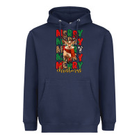 Navy merry christmas reindeer Heavyweight Hoodie - MaliasSmallBusiness