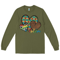 Army Green autism hearts leopard cowhide Long Sleeve Tee - Artiststas