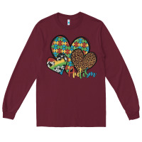 Burgundy autism hearts leopard cowhide Long Sleeve Tee - Artiststas