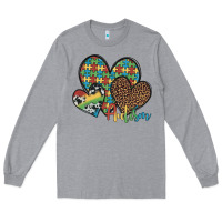 Heather Grey autism hearts leopard cowhide Long Sleeve Tee - Artiststas