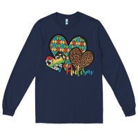 Navy autism hearts leopard cowhide Long Sleeve Tee - Artiststas