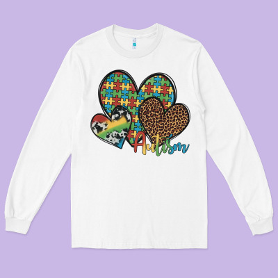 Autism Hearts Leopard Cowhide Long Sleeve Tee Designed By Artiststas