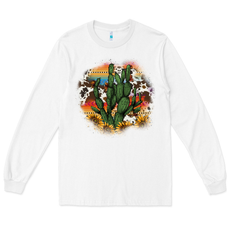 Cowhide Aztec Sunflowers Cactus Long Sleeve Tee by AdoDesignShop | Teevron