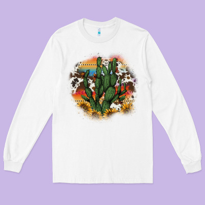 Cowhide Aztec Sunflowers Cactus Long Sleeve Tee Designed By Adodesignshop