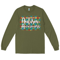 Army Green autism awareness puzzle background Long Sleeve Tee - Artiststas