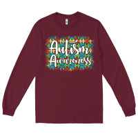 Burgundy autism awareness puzzle background Long Sleeve Tee - Artiststas