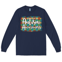 Navy autism awareness puzzle background Long Sleeve Tee - Artiststas