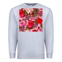 Heather Grey valentines day coffee cups and love letter with xoxo and leopard seaml Premium Sweatshirt - BundleAndBundleShop