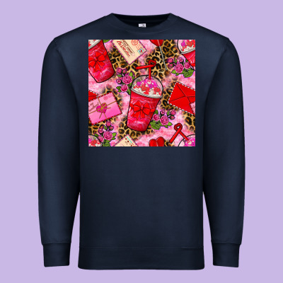 Valentines Day Coffee Cups And Love Letter With Xoxo And Leopard Seaml Premium Sweatshirt Designed By Bundleandbundleshop