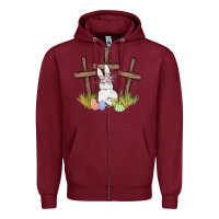 Burgundy floral watercolor easter bunny cross Zipper Hoodie - MaliasSmallBusiness