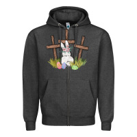 Charcoal Heather floral watercolor easter bunny cross Zipper Hoodie - MaliasSmallBusiness