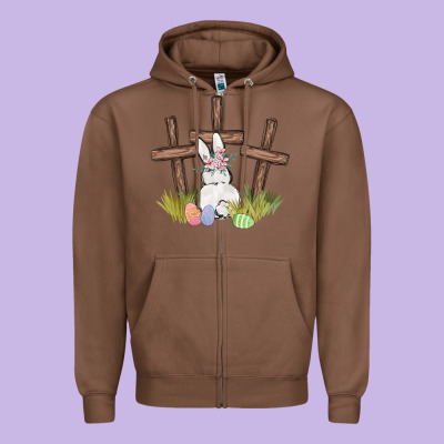 Floral Watercolor Easter Bunny Cross Zipper Hoodie Designed By Maliassmallbusiness