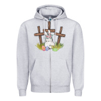 Heather Grey floral watercolor easter bunny cross Zipper Hoodie - MaliasSmallBusiness