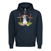 Navy floral watercolor easter bunny cross Zipper Hoodie - MaliasSmallBusiness