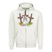 Oatmeal Heather floral watercolor easter bunny cross Zipper Hoodie - MaliasSmallBusiness