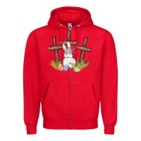 Red floral watercolor easter bunny cross Zipper Hoodie - MaliasSmallBusiness