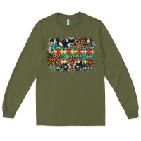 Army Green autism awareness leopard cowhide background Long Sleeve Tee - Artiststas