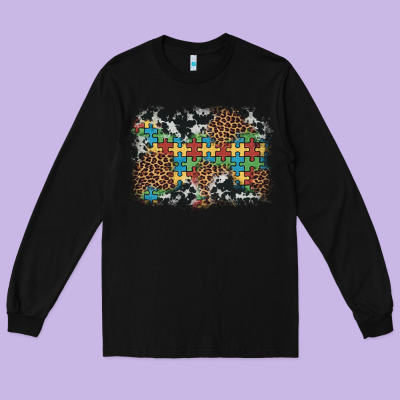 Autism Awareness Leopard Cowhide Background Long Sleeve Tee Designed By Artiststas
