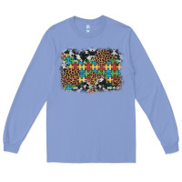 Colony Blue autism awareness leopard cowhide background Long Sleeve Tee - Artiststas
