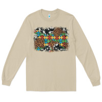 Mushroom autism awareness leopard cowhide background Long Sleeve Tee - Artiststas