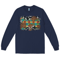 Navy autism awareness leopard cowhide background Long Sleeve Tee - Artiststas