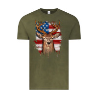 Vintage Olive deer american flag Vintage Tee - JahusDesignShop