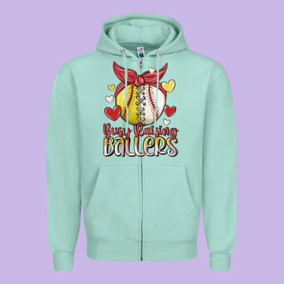 Busy Raising Ballers Zipper Hoodie Designed By Maliassmallbusiness